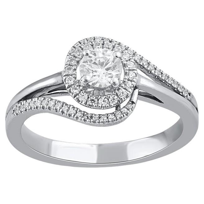 TJD 0.50 Carat Round Diamond 18 Karat White Gold Curve Shank Engagement Ring For Sale