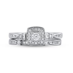 TJD 0,50 carati di diamante rotondo e taglio baguette in oro bianco 14KT Set di anelli nuziali