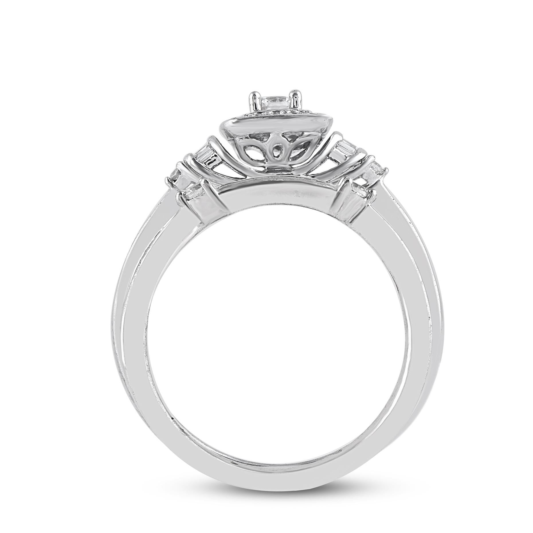 TJD 0,50 Karat runder und Baguetteschliff Diamant 14KT Weißgold Brautring Set im Zustand „Neu“ im Angebot in New York, NY