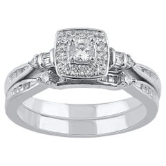 Used TJD 0.50 Carat Round and Baguette cut Diamond 14KT White Gold Bridal Ring Set