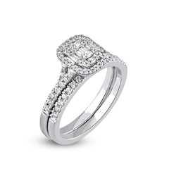 Bague de mariage en or blanc 14 carats sertie de diamants ronds et baguettes de 0,50 carat TJD