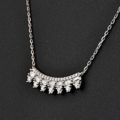 TJD 0.50 Carat Round and Baguette Diamond 14 Karat White Gold Curve Bar Necklace