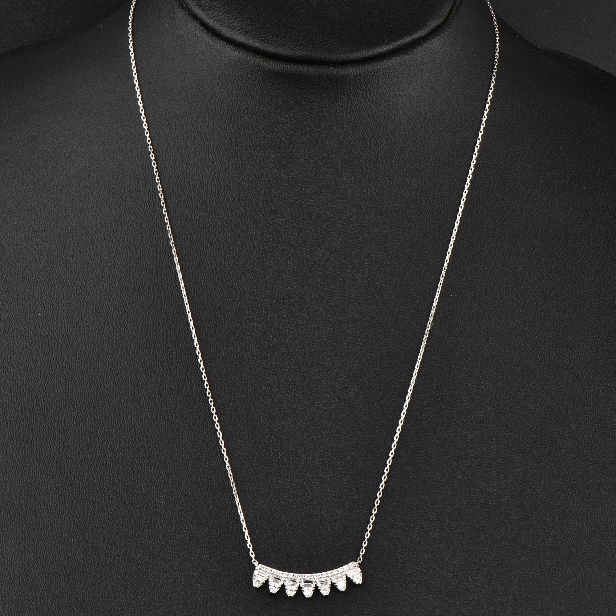 Taglio rotondo TJD 0,50 carati di diamanti tondi e baguette in oro bianco 14 carati - Collana a barre curve in vendita