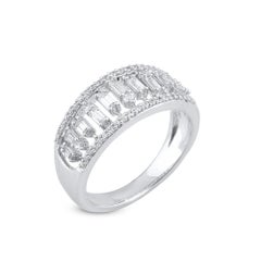 TJD 0,50 Karat runder und Baguette-Diamant 14 Karat Weißgold Ehering