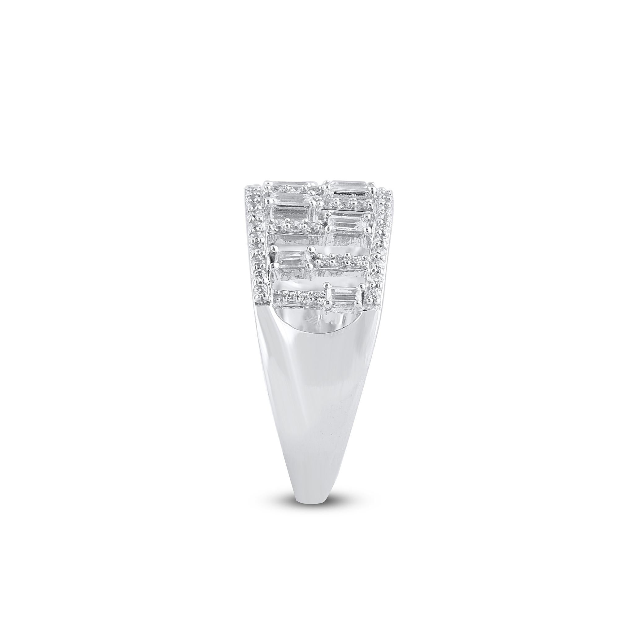 Baguette Cut TJD 0.50 Carat Round and Baguette Diamond 14 Karat White Gold Wedding Band Ring For Sale