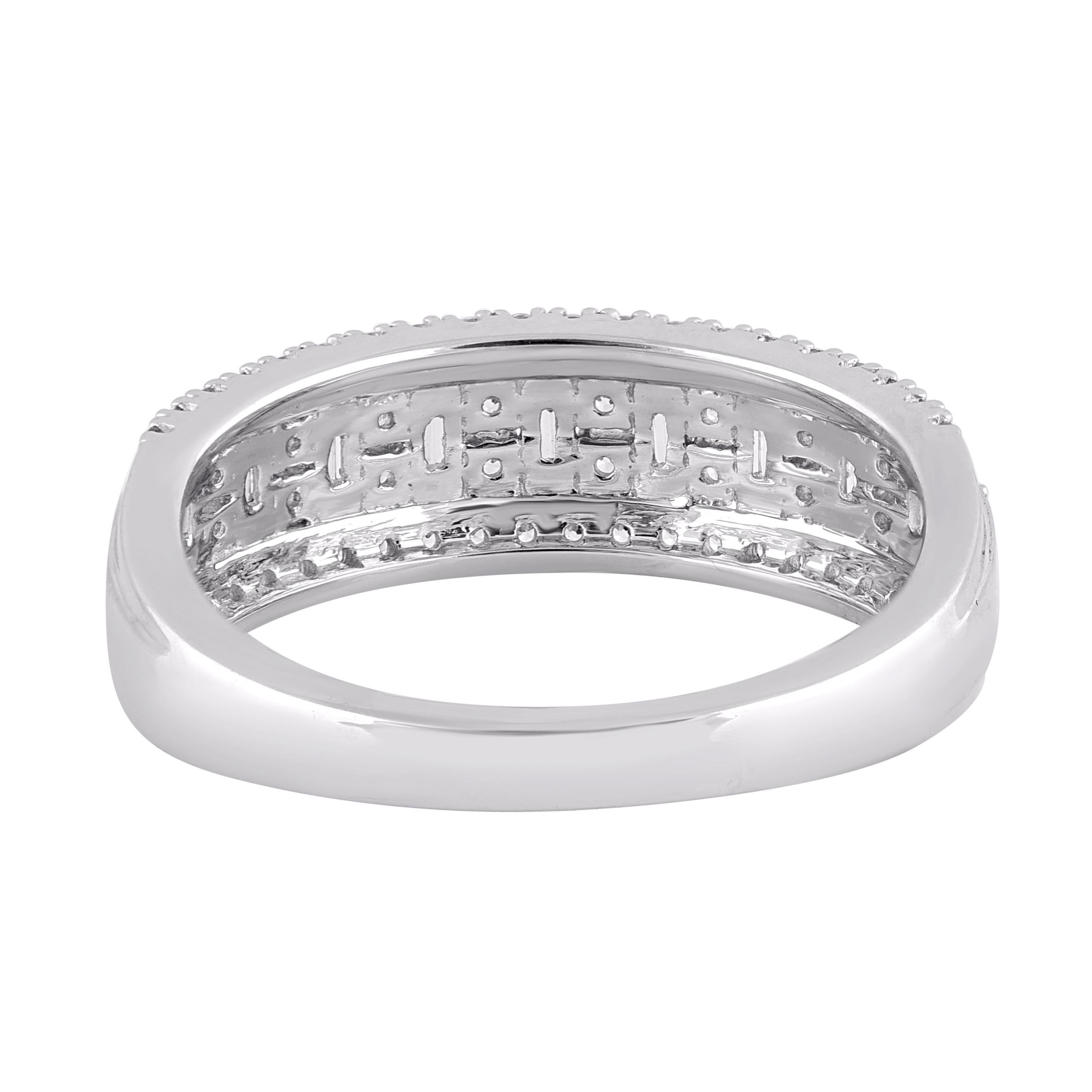TJD 0.50 Carat Round and Baguette Diamond 14 Karat White Gold Wedding Band Ring In New Condition For Sale In New York, NY