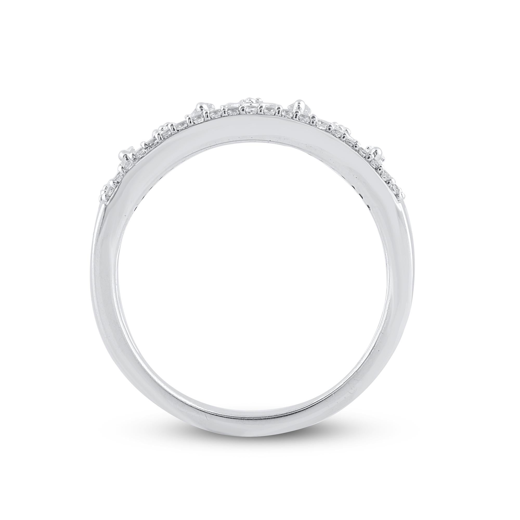 TJD 0.50 Carat Round and Baguette Diamond 14 Karat White Gold Wedding Band Ring In New Condition For Sale In New York, NY