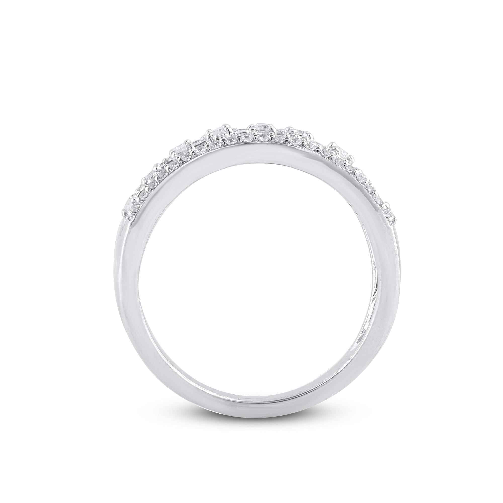 TJD 0.50 Carat Round and Baguette Diamond 14 Karat White Gold Wedding Band Ring In New Condition For Sale In New York, NY