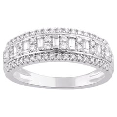 TJD 0.50 Carat Round and Baguette Diamond 14 Karat White Gold Wedding Band Ring