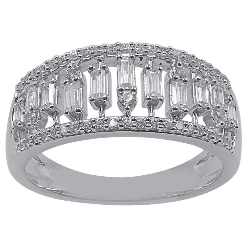 TJD 0.50 Carat Round and Baguette Diamond 14 Karat White Gold Wedding Band Ring