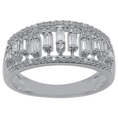 TJD 0.50 Carat Round and Baguette Diamond 14 Karat White Gold Wedding Band Ring