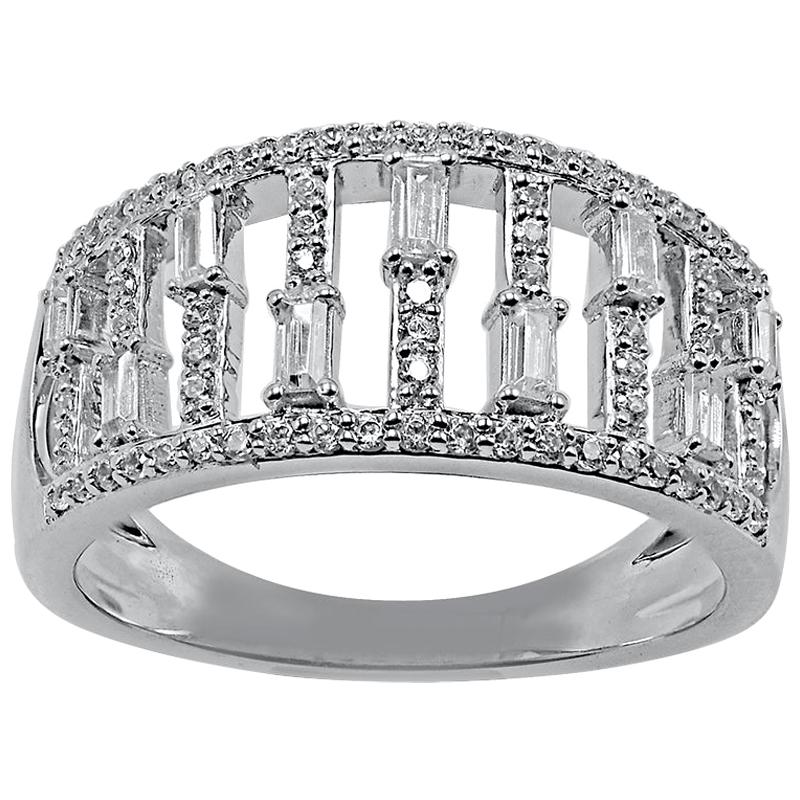 TJD 0.50 Carat Round and Baguette Diamond 14 Karat White Gold Wedding Band Ring