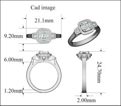 TJD 0,50 Karat runder und Baguette-Diamant 14 Karat Gelbgold Cluster Halo-Ring