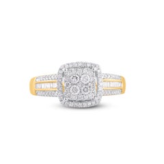 TJD Anello nuziale in oro giallo 14 carati con diamante rotondo e baguette da 0,50 carati