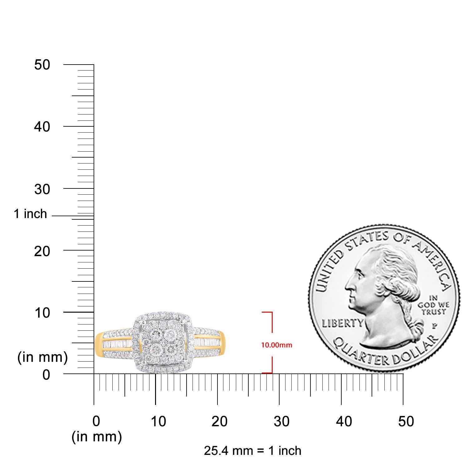 Mixed Cut TJD 0.50 Carat Round and Baguette Diamond 14 Karat Yellow Gold Wedding Ring For Sale