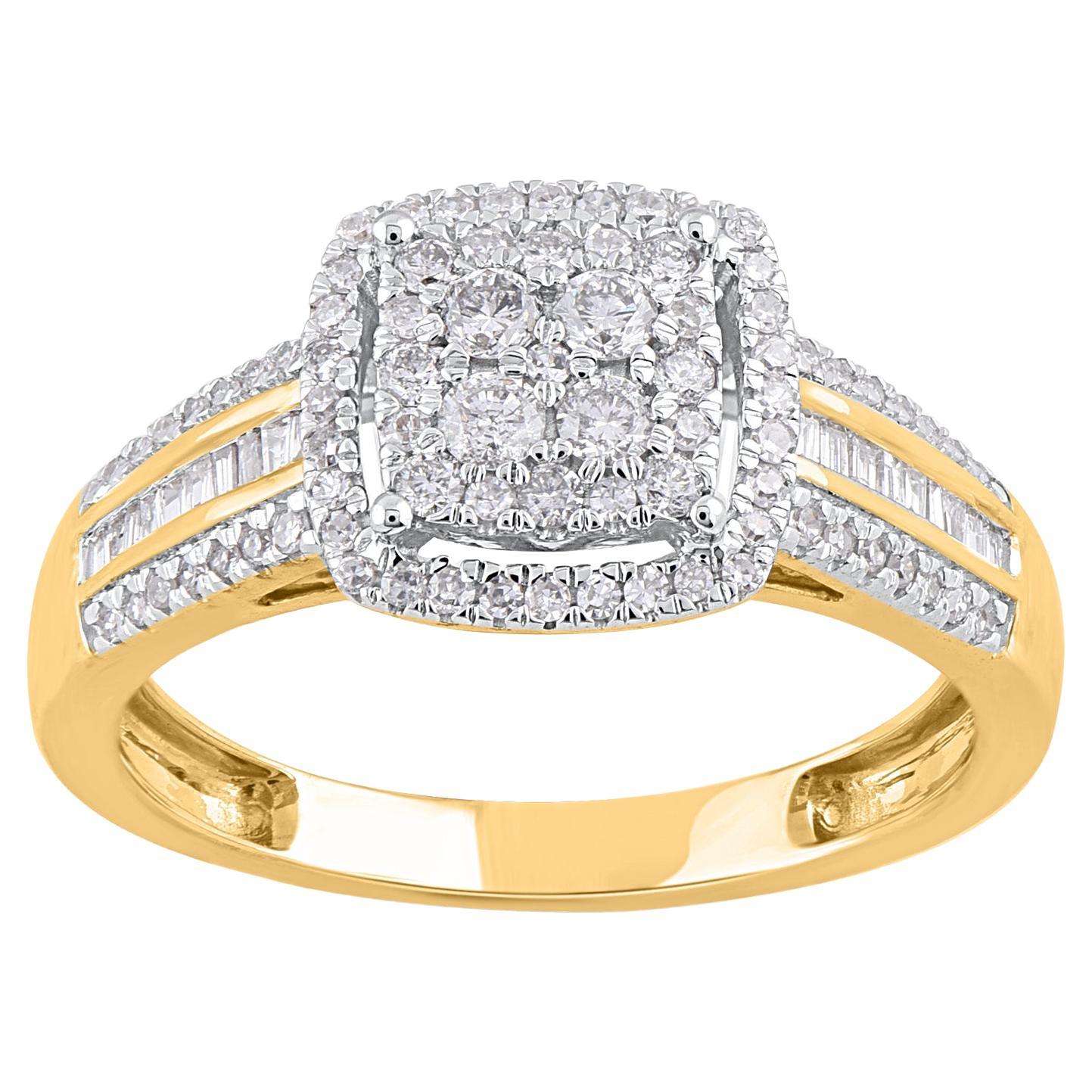 TJD 0.50 Carat Round and Baguette Diamond 14 Karat Yellow Gold Wedding Ring