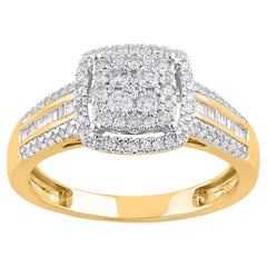 Bague de mariage en or jaune 14 carats avec diamants ronds et baguettes de 0,50 carat TJD