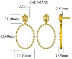 TJD Pendientes colgantes con diamantes redondos y baguette de 0,50 quilates y forma ovalada de 14 quilates