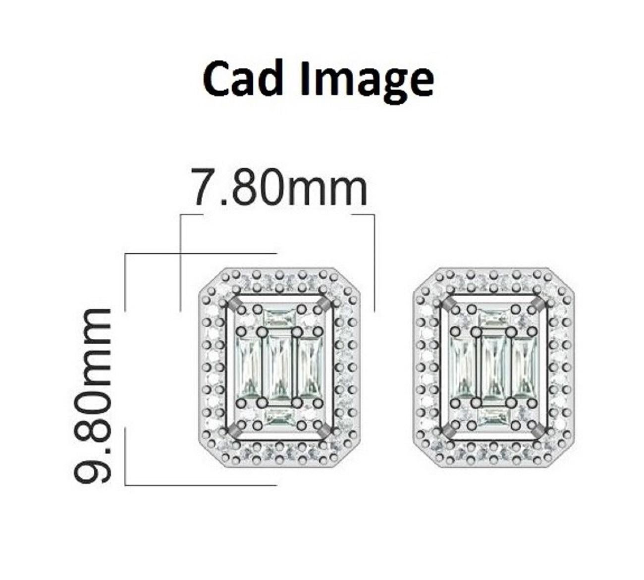 You'll adore the petite touch of shimmer these dainty fashion studs add to your attire. Beautifully hand-crafted by our inhouse experts in 14 karat white gold and embellished with 56 round and 10 baguette-cut diamonds set in prong setting and