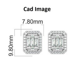 TJD 0.50 Carat Round and Baguette Diamond 14K White Gold Rectangle Stud Earrings