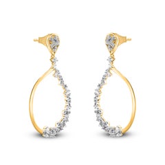 TJD Pendientes de moda de oro amarillo de 14 quilates con diamantes redondos y baguette de 0,50 quilates