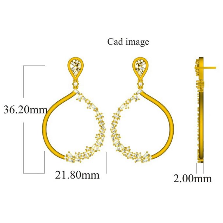 TJD 0.50 Carat Round and Baguette Diamond 14K Yellow Gold Drop Fashion Earrings In New Condition For Sale In New York, NY