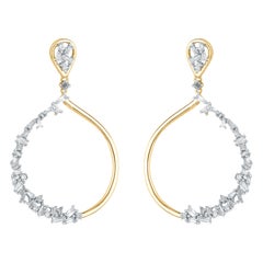 TJD 0.50 Carat Round and Baguette Diamond 14K Yellow Gold Drop Fashion Earrings
