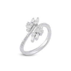 TJD 0.50 Carat Round and Baguette Diamond 14Karat White Gold Bypass Fashion Ring