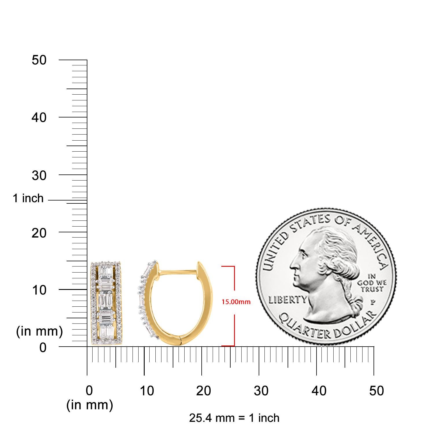 Taglio baguette TJD Orecchini a cerchio con diamanti tondi e baguette da 0,50 carati in oro giallo 14KT in vendita