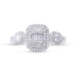 TJD 0.50 Carat Round and Baguette Diamond 18 Karat White Gold Cluster Ring