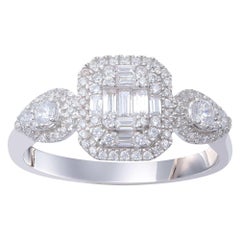 TJD 0.50 Carat Round and Baguette Diamond 18 Karat White Gold Cluster Ring