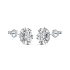 TJD 0.50 Carat Round and Baguette Diamond 18 Karat White Gold Hexagonal Earrings
