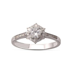 TJD 0.50 Carat Round and Baguette Diamond 18KT White Gold Diamond Cluster Ring