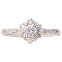 TJD 0.50 Carat Round and Baguette Diamond 18KT White Gold Diamond Cluster Ring