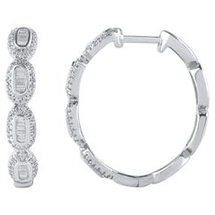 TJD 0,50 Karat Diamant-Ohrringe aus 14 Karat Weißgold mit rundem und Baguetteschliff