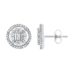 TJD Orecchino con diamante rotondo e taglio baguette da 0,50 carati in oro bianco 14Karat