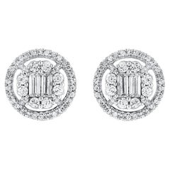 TJD Orecchino con diamante rotondo e taglio baguette da 0,50 carati in oro bianco 14Karat