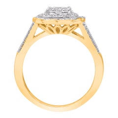 TJD 0.50 Carat Round & Baguette Diamond 14K Yellow Gold Designer Engagement Ring