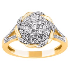 TJD Bague de fiançailles en or jaune 14KT avec diamant rond et baguette de 0,50 carat