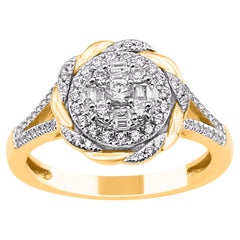 TJD Bague de fiançailles en or jaune 14KT avec diamant rond et baguette de 0,50 carat