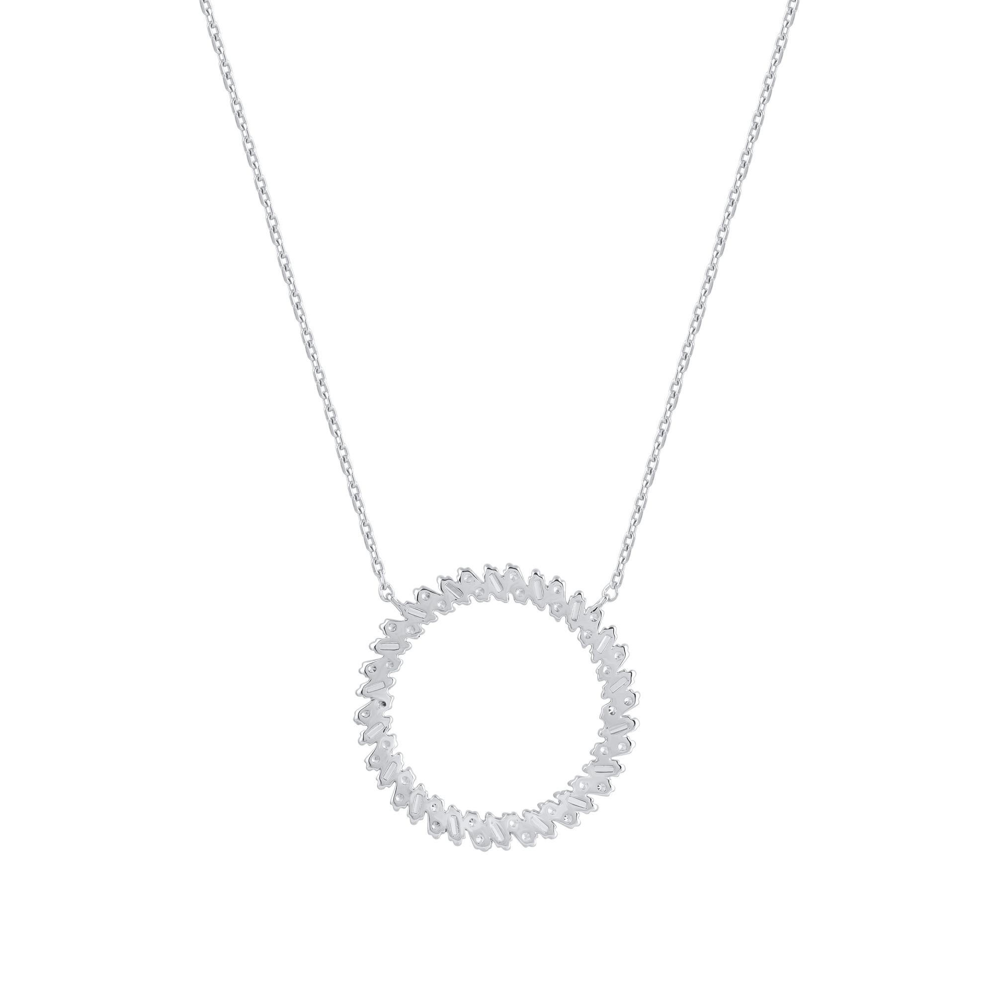 Contemporary TJD 0.50 Carat Round & Baguette Cut Diamond Eternity Pendant in 14KT White Gold For Sale