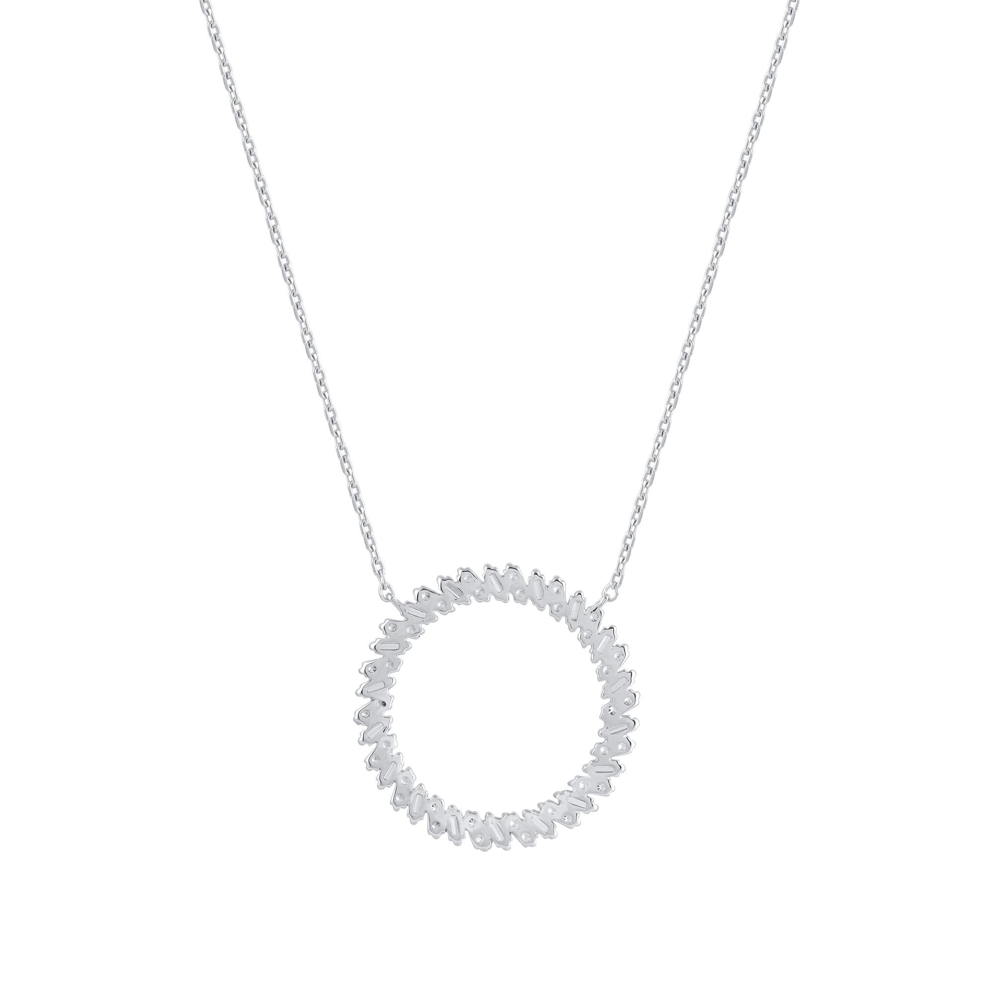 Contemporaneo TJD Ciondolo a eternità con diamante rotondo e taglio baguette da 0,50 carati in oro bianco 18KT in vendita