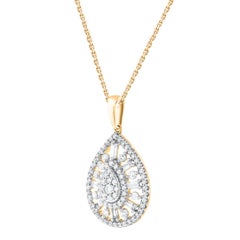 TJD 0.50 Carat Round & Baguette Diamond 14 Karat Gold Teardrop Pendant Necklace