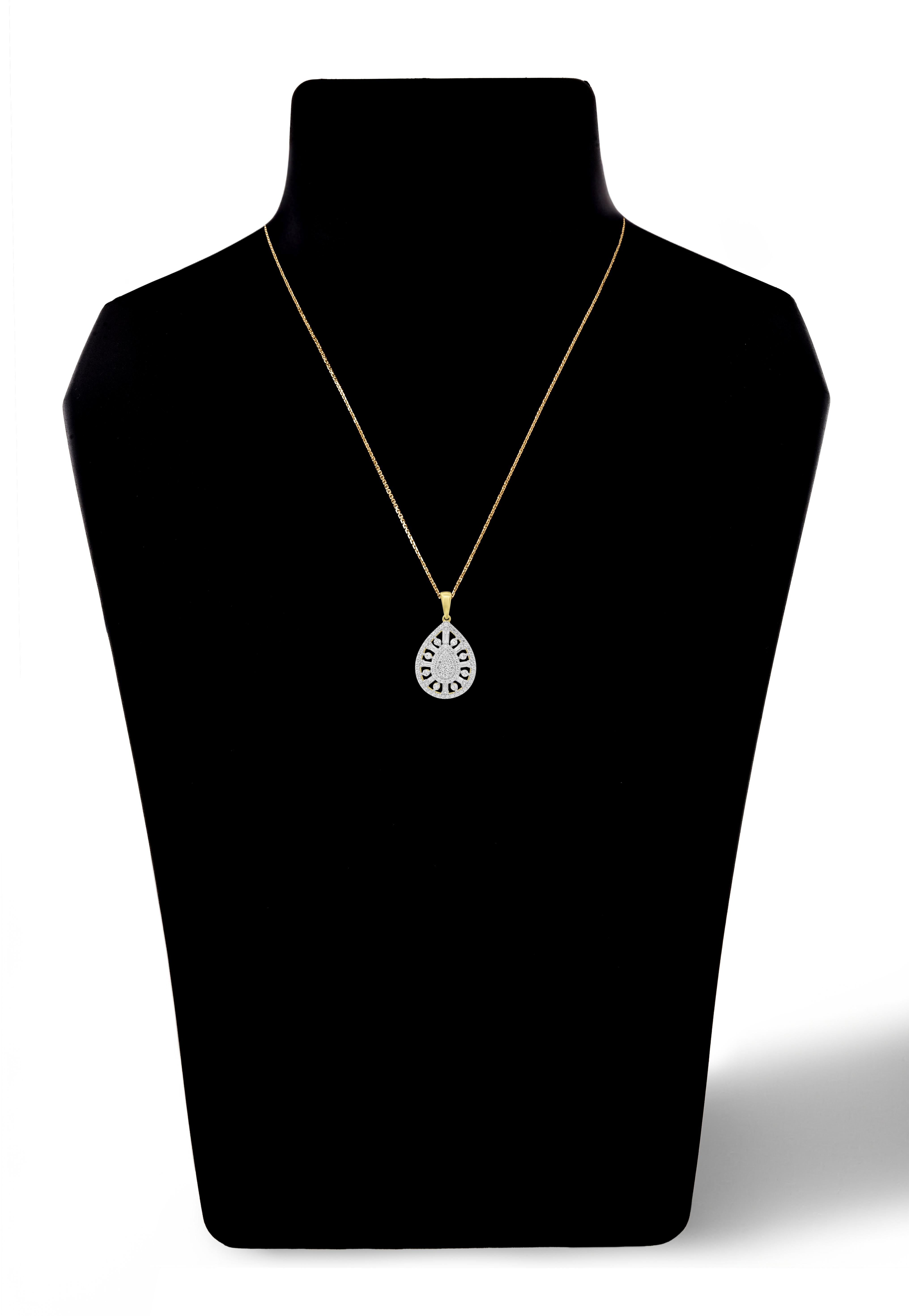 Round Cut TJD 0.50 Carat Round & Baguette Diamond 14 Karat Gold Teardrop Pendant Necklace For Sale