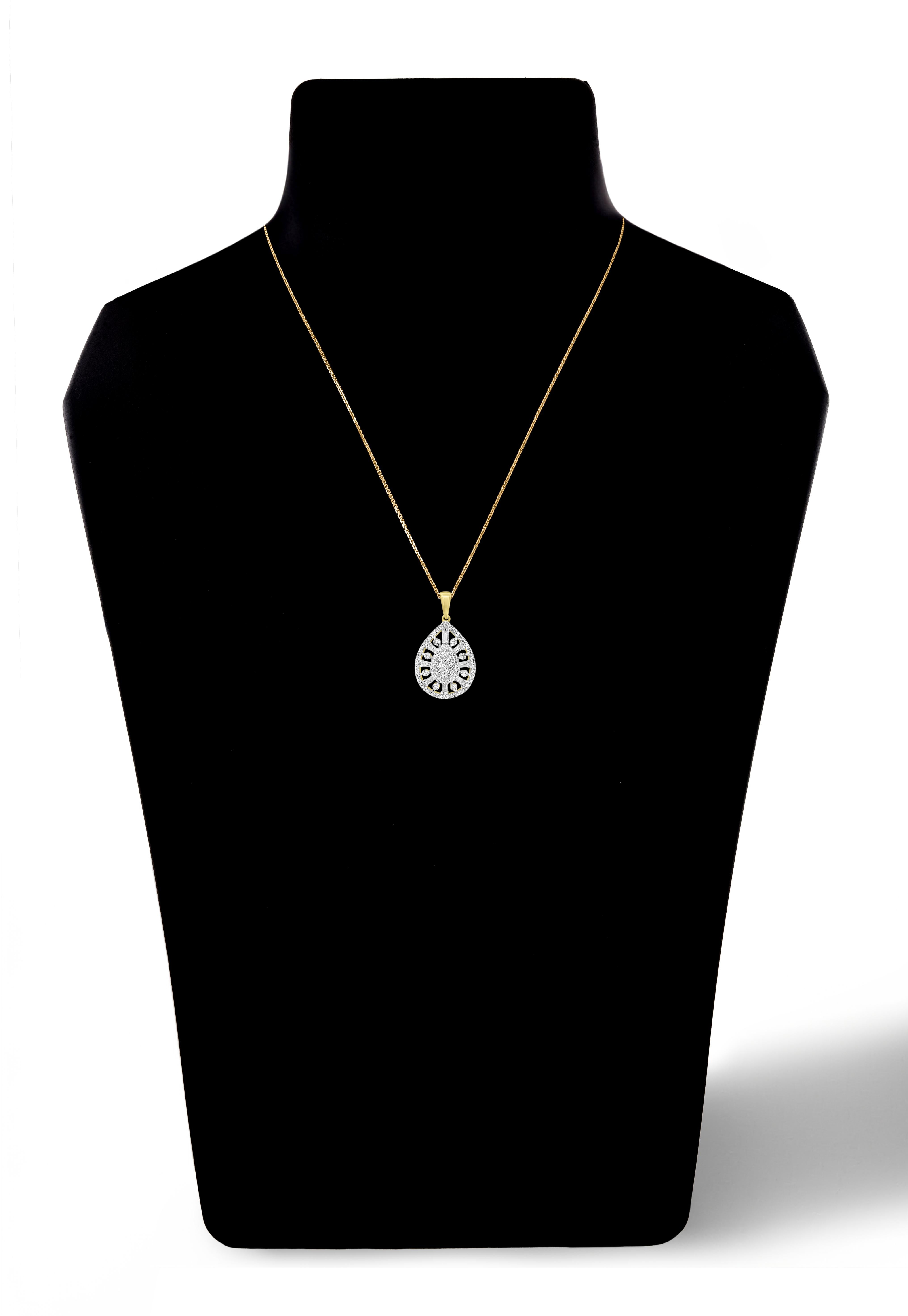 Taille ronde Collier pendentif goutte d'eau en or 14 carats avec diamants ronds et baguettes de 0,50 carat TJD en vente