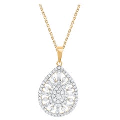 TJD 0.50 Carat Round 
Baguette Diamond 14 Karat Gold Teardrop Pendant Necklace