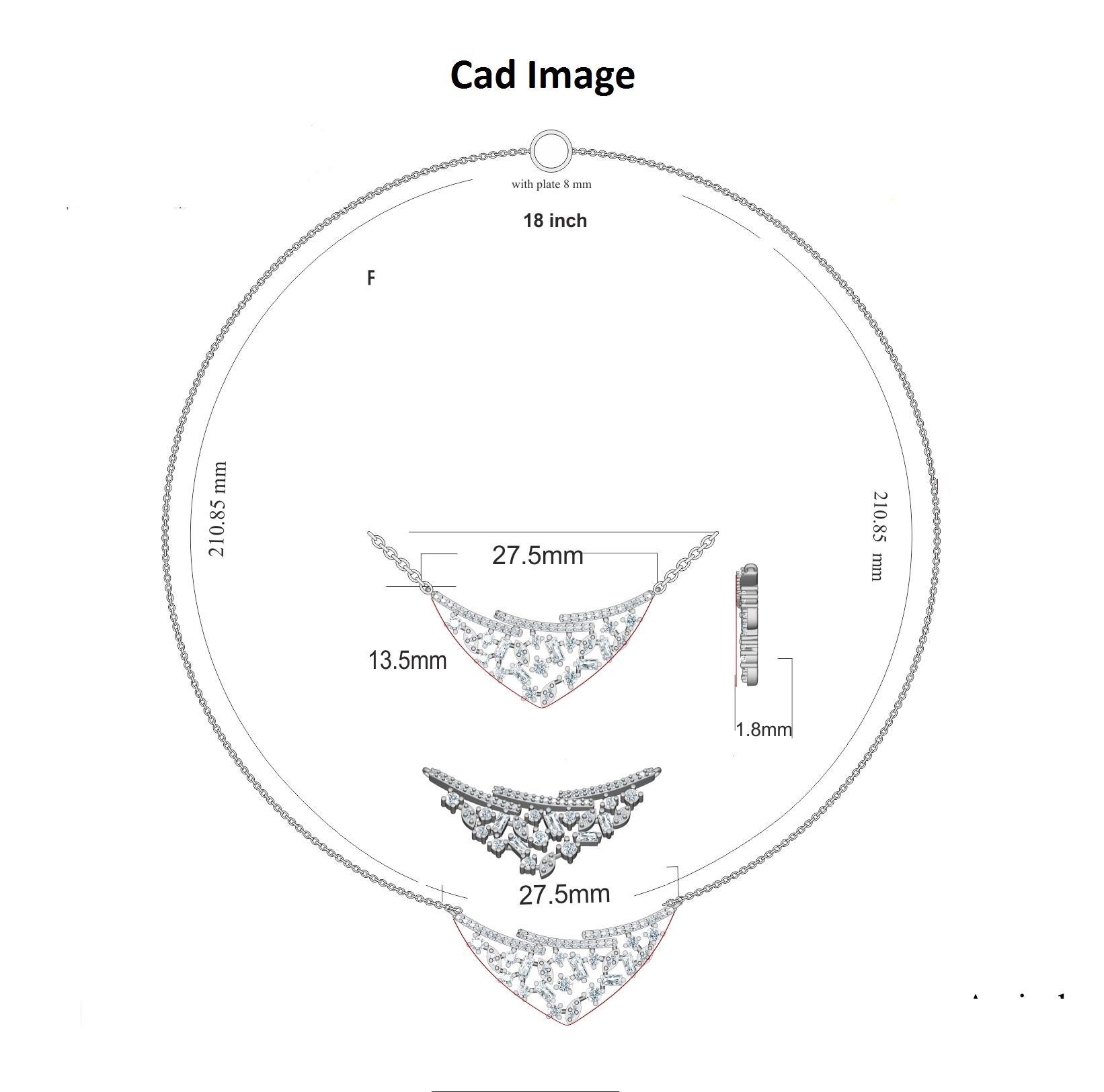Perché confondersi quando puoi distinguerti con questo bellissimo ciondolo di design tempestato di diamanti. Il pendente è realizzato in oro bianco da 14 carati e presenta un brillante rotondo da 57 e 5 diamanti bianchi con taglio a baguette