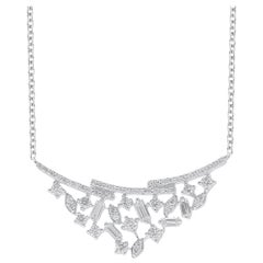 TJD 0.50 Carat Round & Baguette Diamond 14 Karat White Gold Curve Bar Necklace