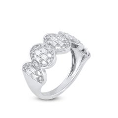 TJD 0.50 Carat Round & Baguette Diamond 14 Karat White Gold Fashion Ring