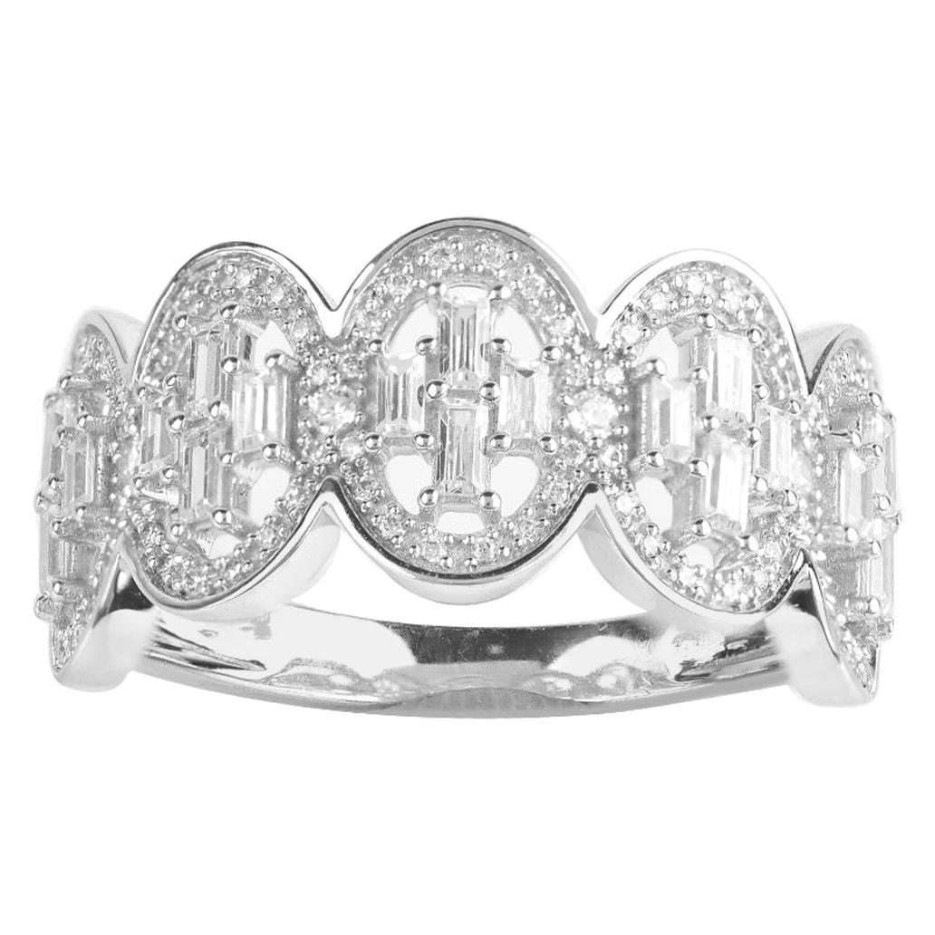TJD 0.50 Carat Round 
Baguette Diamond 14 Karat White Gold Fashion Ring